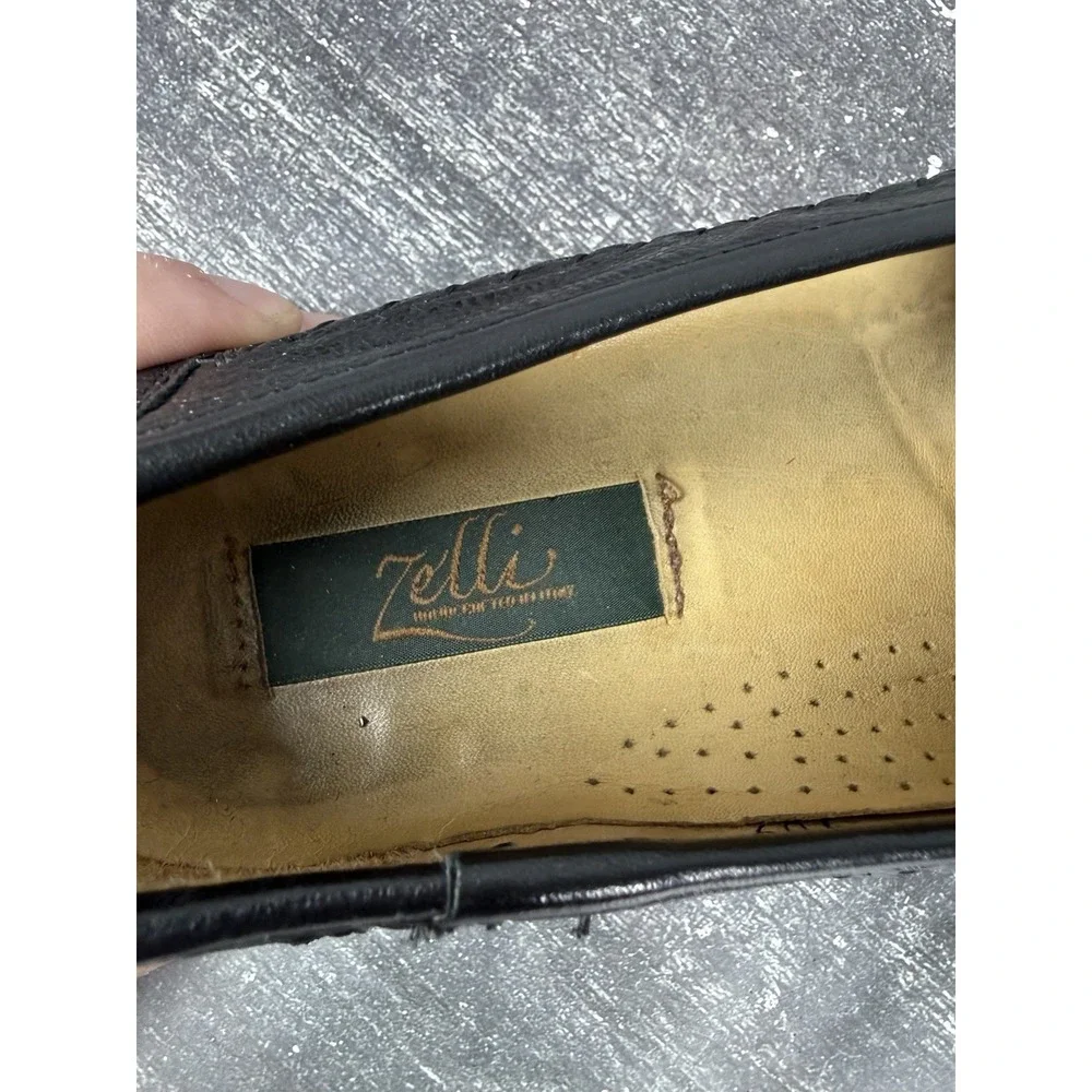 Vtg Zelli Genuine Ostrich Leg Tassel Loafers Black Exotic Leather Italy Size 8.5